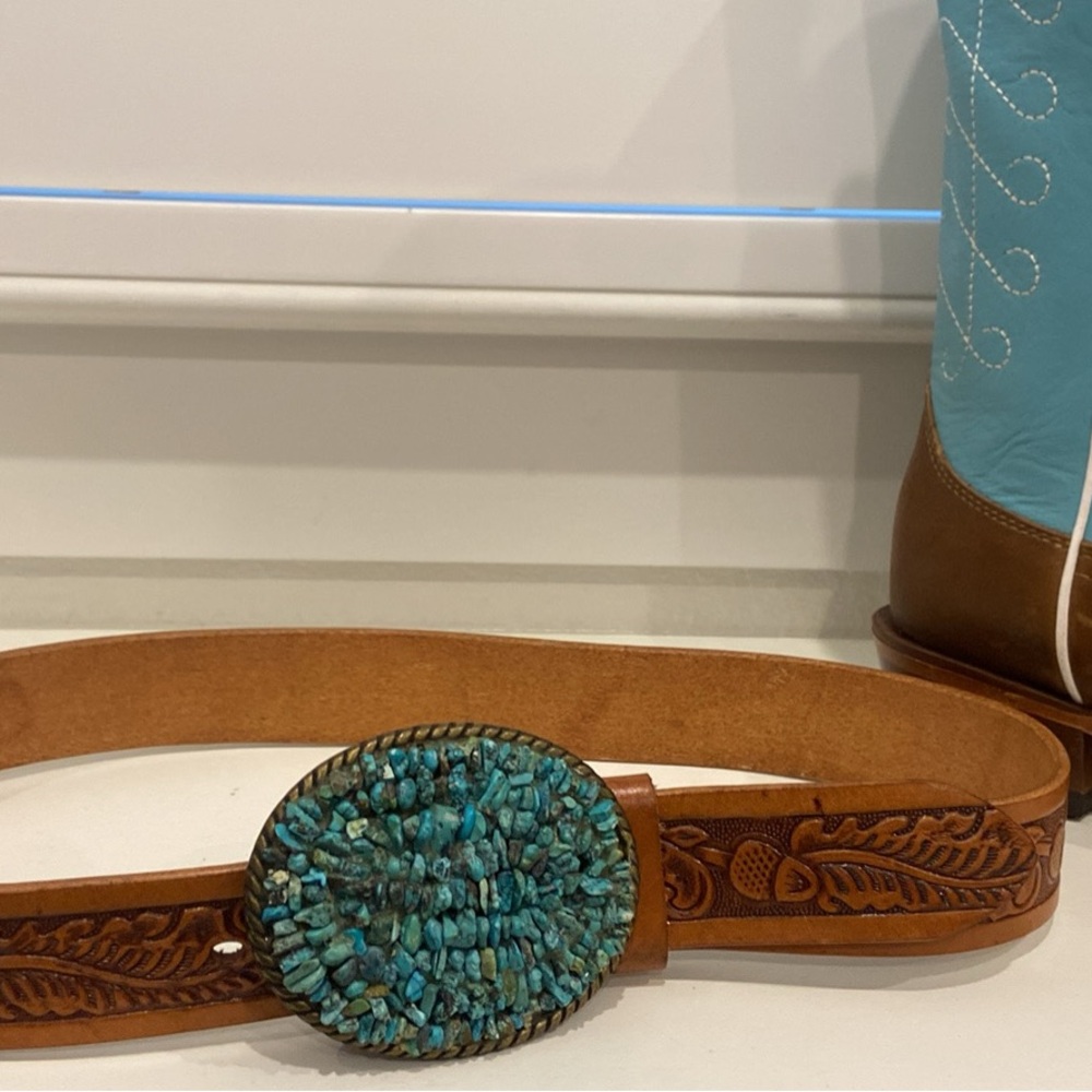 Turquoise and Brown Leather Belt